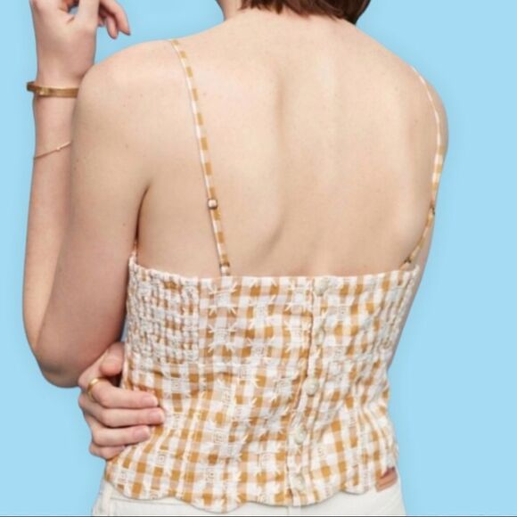 Anthropologie MAEVE Scalloped Hem Gingham Button Crop Top 14 - Picture 5 of 10